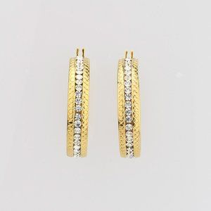 Simulated Diamond Hoop Earrings in ION Plated yellow Gold over Sterling Silver T